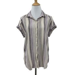 Splendid Logan Shirt Womens XS Extra Small Striped Linen Blend Exposed Seam Top